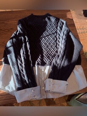 Maeve Layered Navy Cable-Knit Sweater - Anthropologie